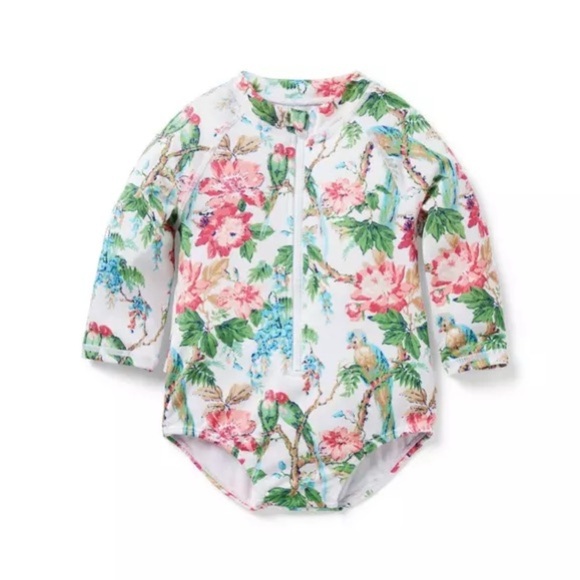 Janie and Jack Other - NWT Janie and Jack rash guard swimsuit white tropical floral w ruffles 0-3 month